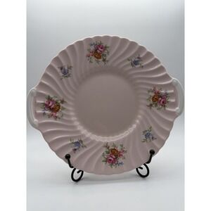 Minton Rosetta Pale Pink Fluted Handled Bone China Cake Plate 9.5 In Serveware